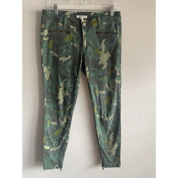 Cabi 766 Green Camo Pattern Skinny Ankle Zip Jeans Size 6 Women’s - Picture 2 of 11